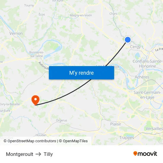 Montgeroult to Tilly map