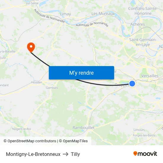 Montigny-Le-Bretonneux to Tilly map