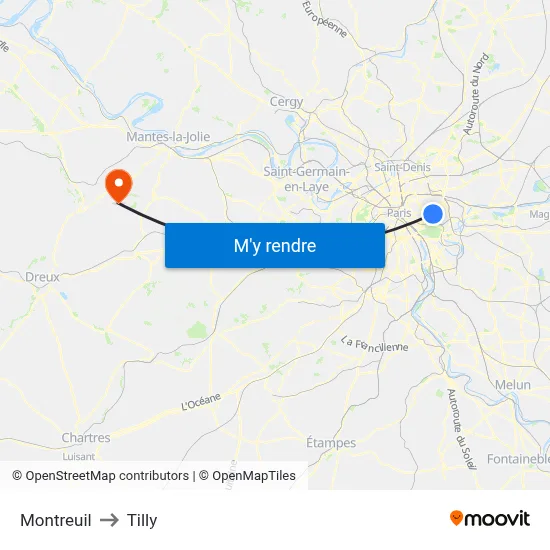 Montreuil to Tilly map