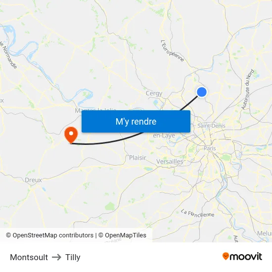 Montsoult to Tilly map