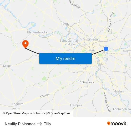 Neuilly-Plaisance to Tilly map