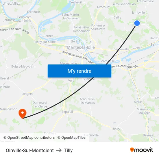 Oinville-Sur-Montcient to Tilly map