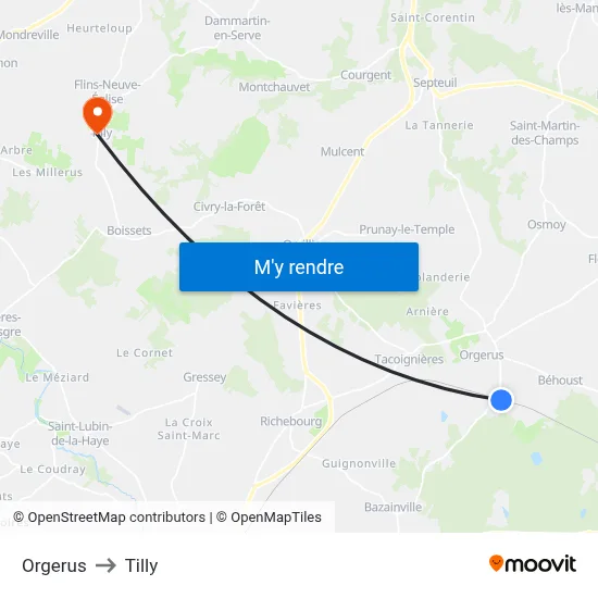 Orgerus to Tilly map