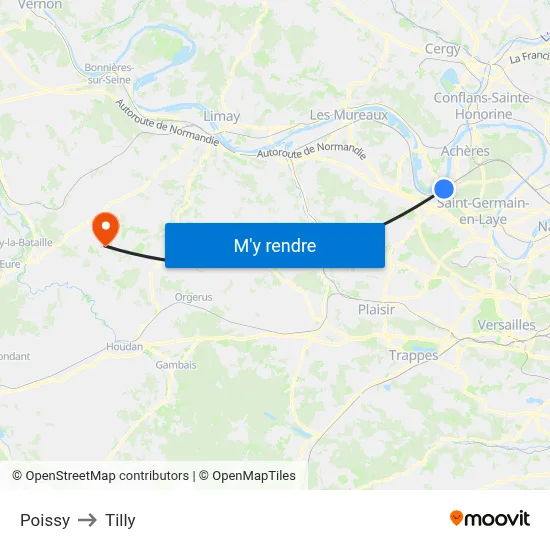 Poissy to Tilly map