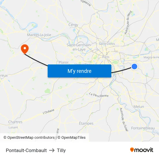 Pontault-Combault to Tilly map
