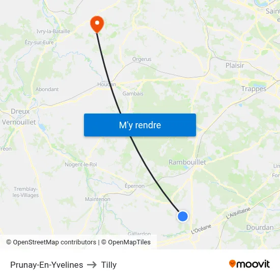 Prunay-En-Yvelines to Tilly map