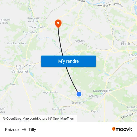 Raizeux to Tilly map
