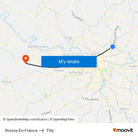 Roissy-En-France to Tilly map