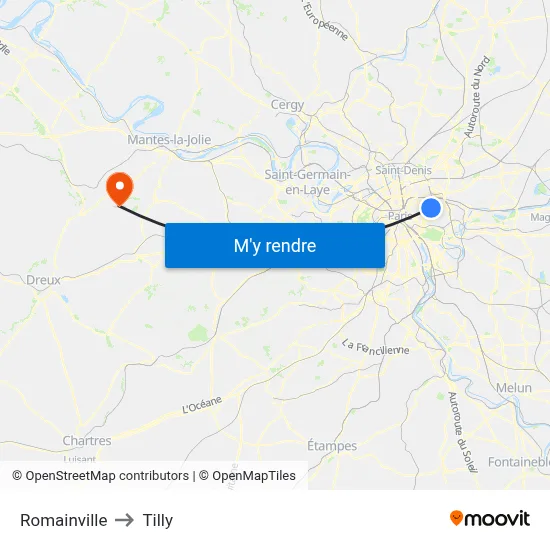 Romainville to Tilly map