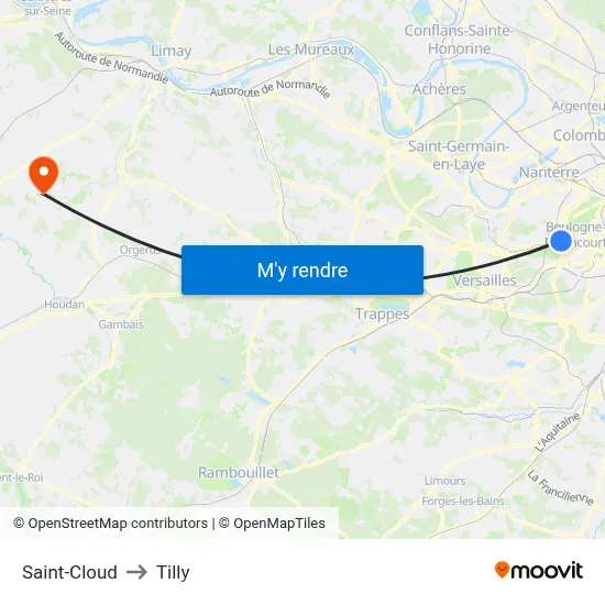Saint-Cloud to Tilly map