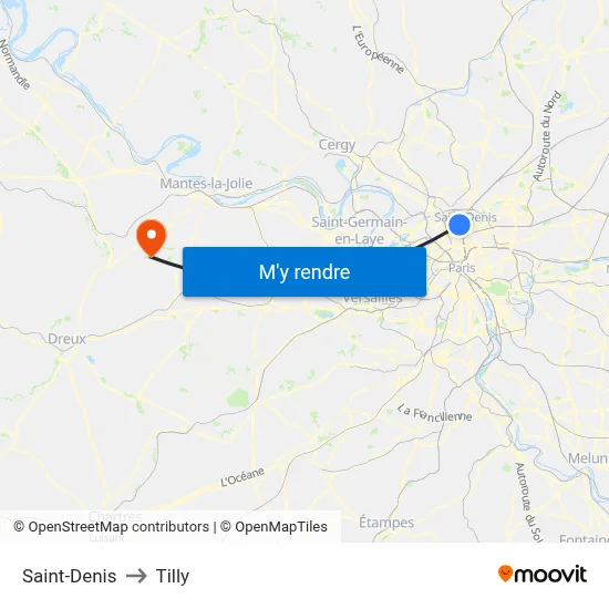 Saint-Denis to Tilly map