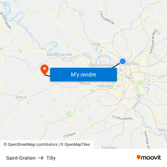 Saint-Gratien to Tilly map