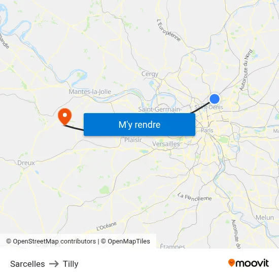 Sarcelles to Tilly map