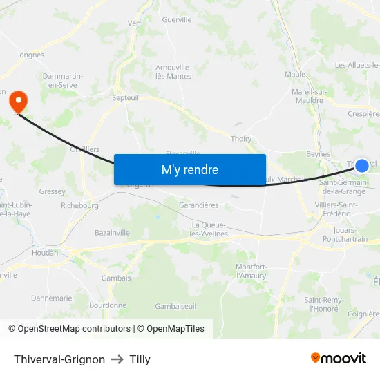 Thiverval-Grignon to Tilly map