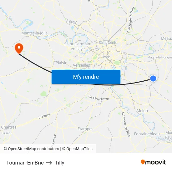Tournan-En-Brie to Tilly map