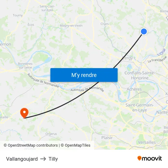 Vallangoujard to Tilly map