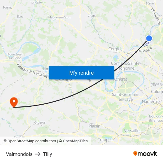 Valmondois to Tilly map