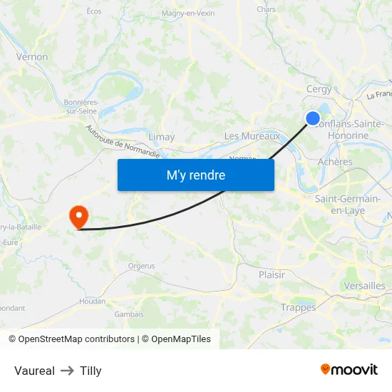 Vaureal to Tilly map