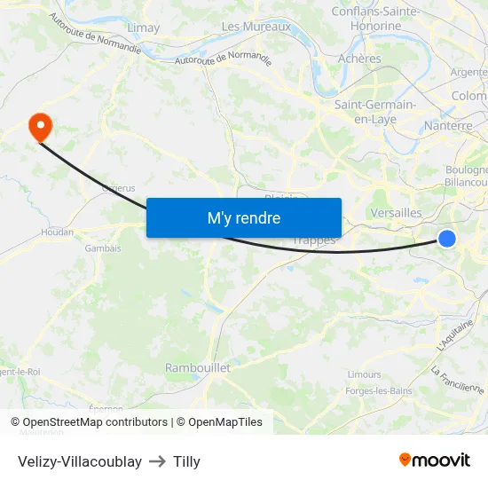 Velizy-Villacoublay to Tilly map