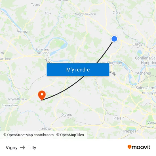 Vigny to Tilly map