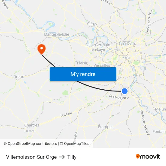 Villemoisson-Sur-Orge to Tilly map