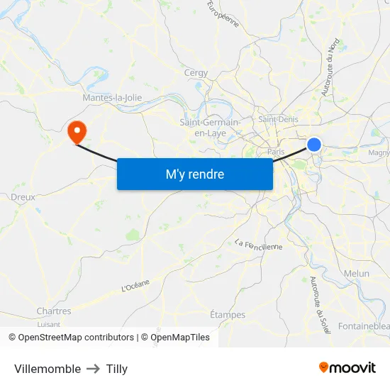 Villemomble to Tilly map