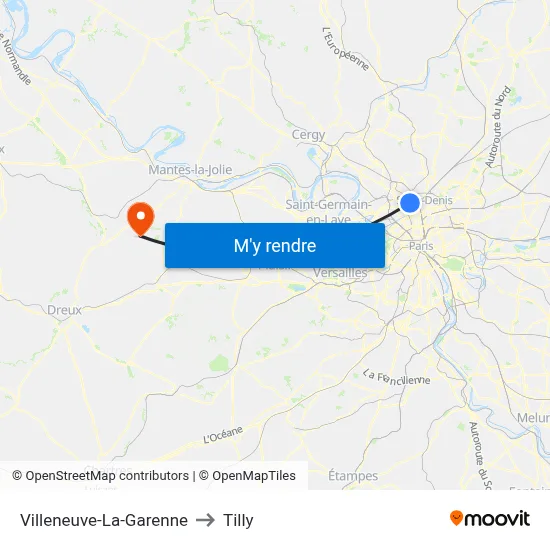 Villeneuve-La-Garenne to Tilly map