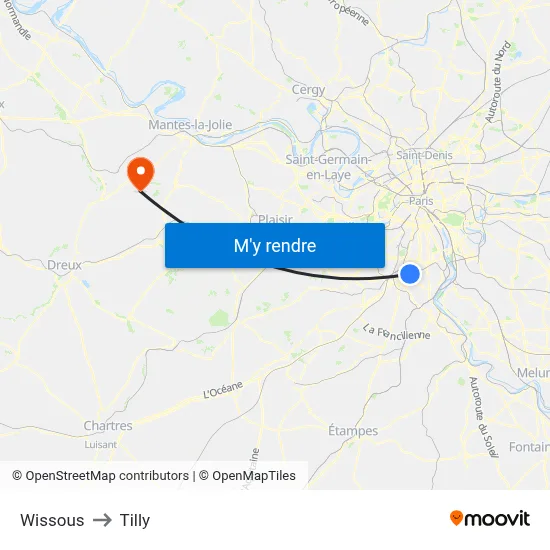 Wissous to Tilly map