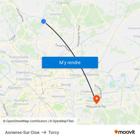 Asnieres-Sur-Oise to Torcy map