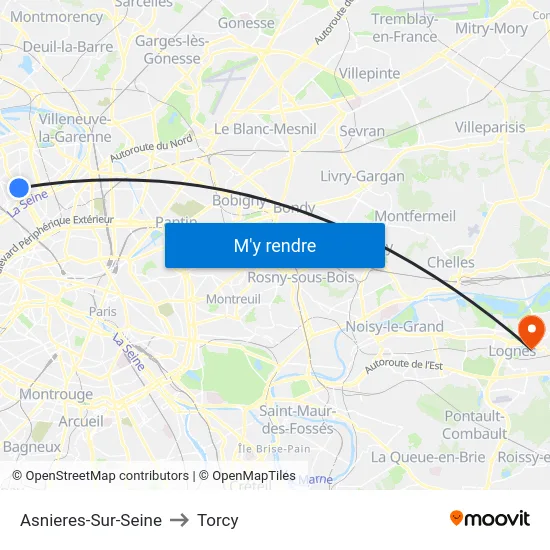 Asnieres-Sur-Seine to Torcy map