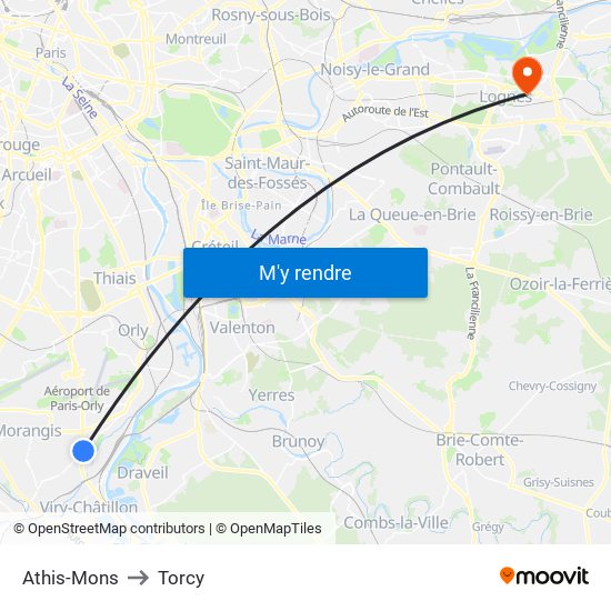 Athis-Mons to Torcy map