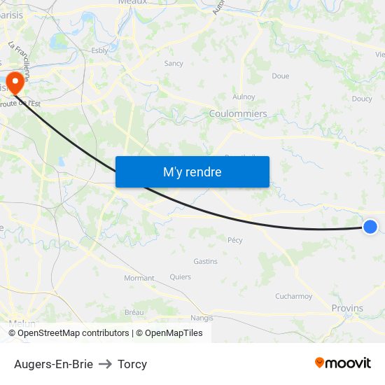 Augers-En-Brie to Torcy map