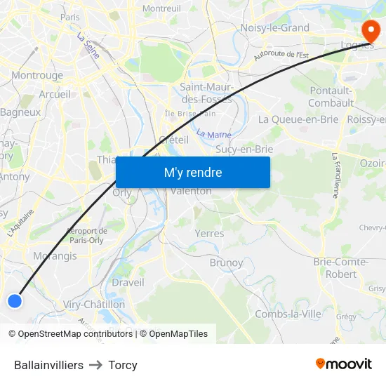 Ballainvilliers to Torcy map