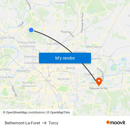 Bethemont-La-Foret to Torcy map