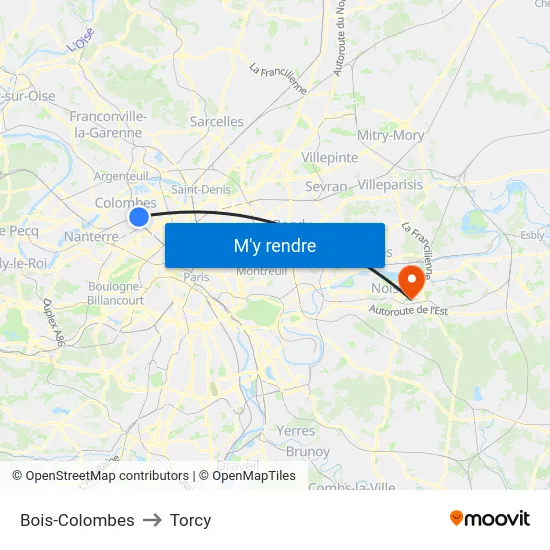 Bois-Colombes to Torcy map