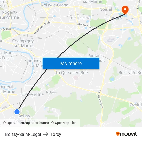 Boissy-Saint-Leger to Torcy map
