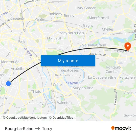 Bourg-La-Reine to Torcy map