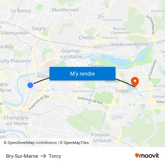 Bry-Sur-Marne to Torcy map