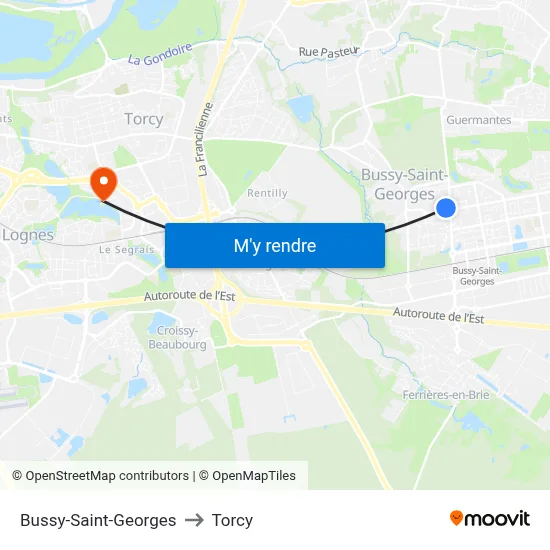 Bussy-Saint-Georges to Torcy map