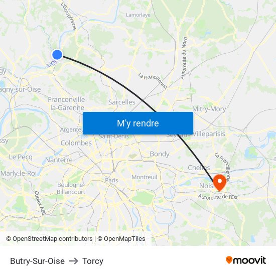 Butry-Sur-Oise to Torcy map