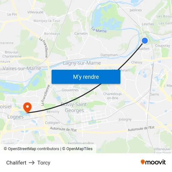 Chalifert to Torcy map