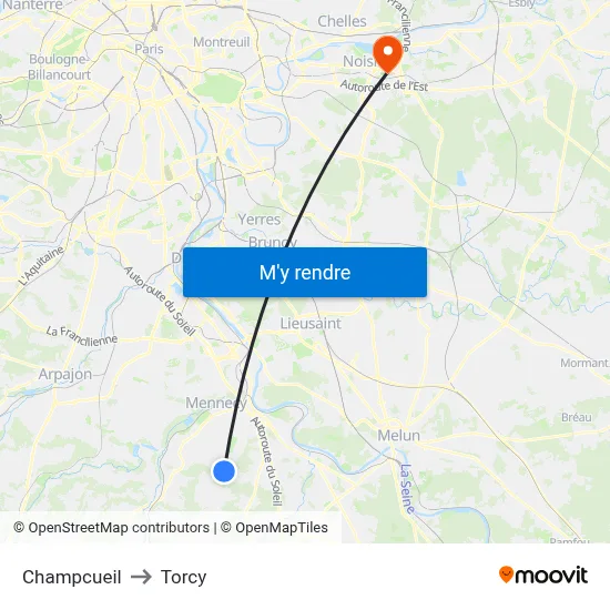 Champcueil to Torcy map