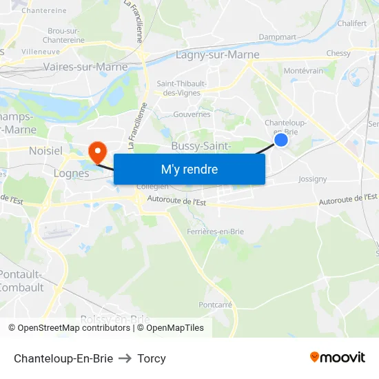 Chanteloup-En-Brie to Torcy map