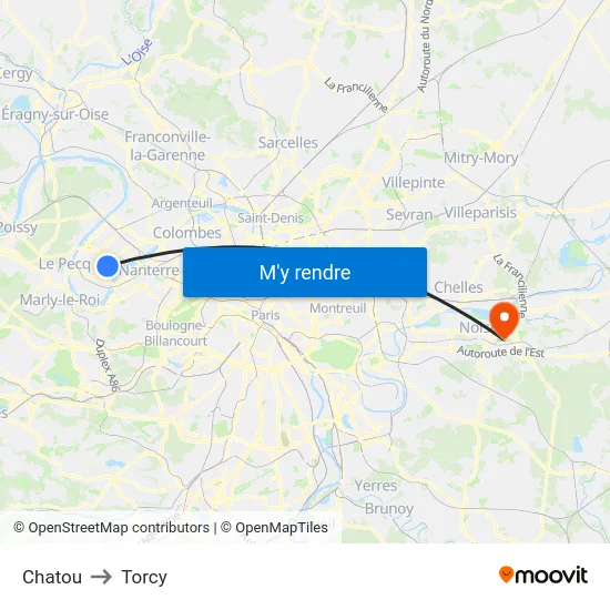 Chatou to Torcy map