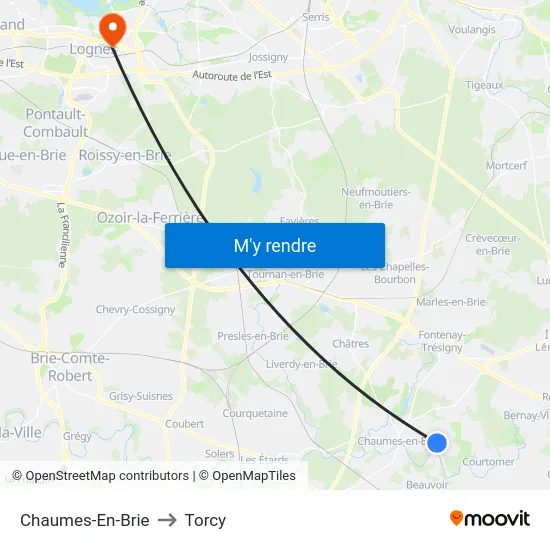 Chaumes-En-Brie to Torcy map