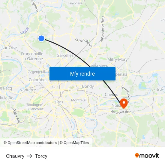Chauvry to Torcy map