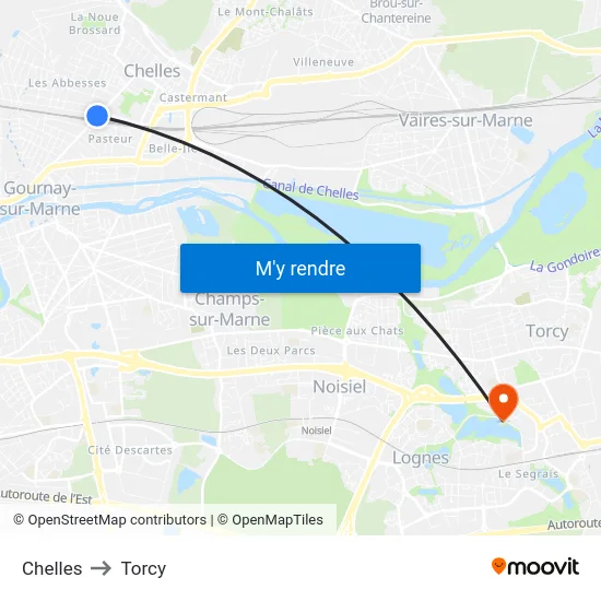 Chelles to Torcy map