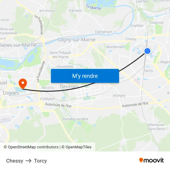 Chessy to Torcy map