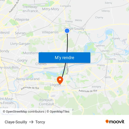 Claye-Souilly to Torcy map