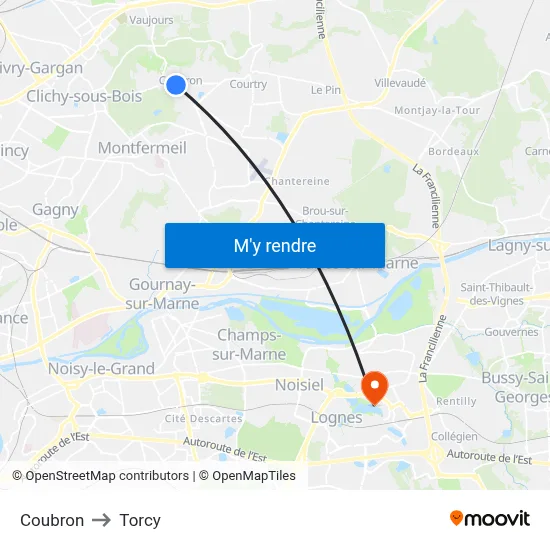 Coubron to Torcy map